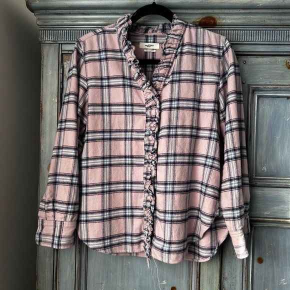 Isabel Marant Etoile Awenty Pink Plaid Flannel Shirt Size 44 - Picture 2 of 11